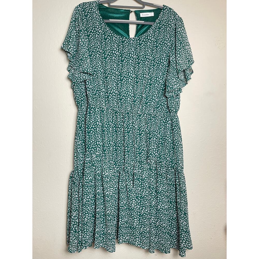 Nemidor Women's Layer Ruffle Animal Print Elastic Waist Short Sleeve Dress 18